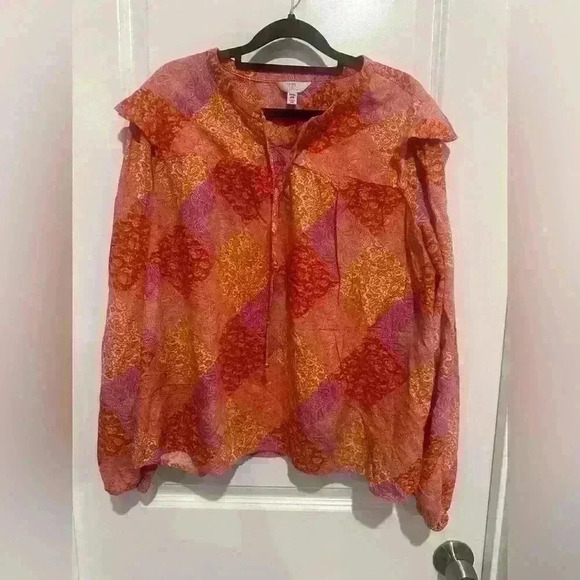 Size 3X Time And Tru Womens long sleeve orange paisley blouse - Picture 1 of 4